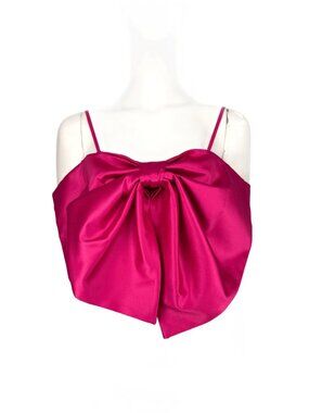 RINASCIMENTO Canotta Satin Bow Front Fuchsia Cropped Camisole Top Size S